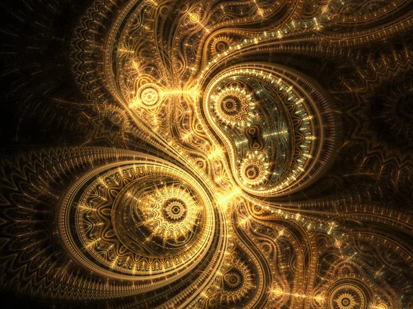 Golden fractal clockwork, digital artwork for creative graphic design — Stock Photo, Image