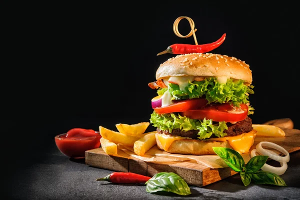 Heerlijke hamburger met frietjes — Stockfoto