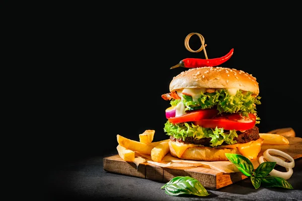 Heerlijke hamburger met frietjes — Stockfoto