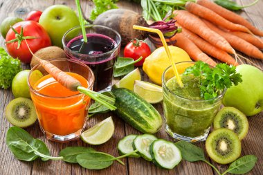 Various fruit and vegetable juices clipart