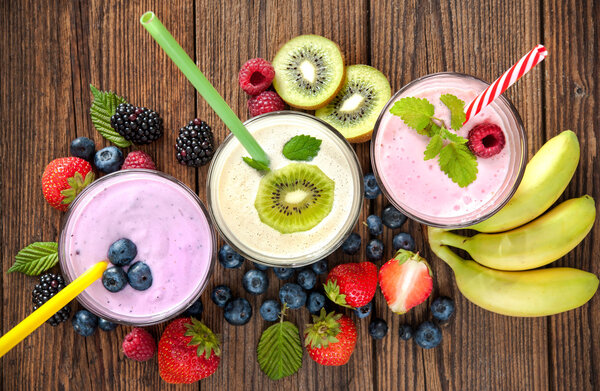 Healthy smoothies with fresh fruits