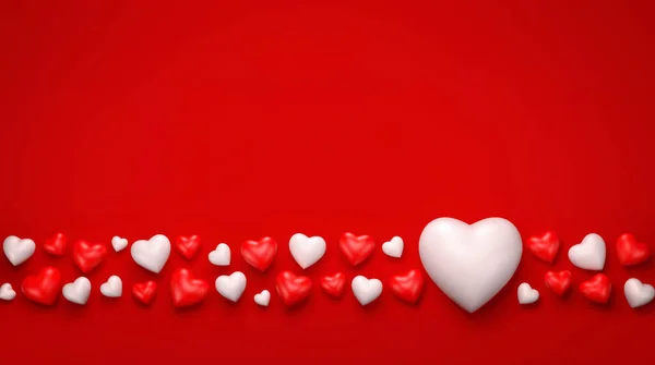 Romantik Sevgililer Günü Tebrik Kartı Üzerinde Kırmızı Beyaz Kalpler Var — Stok fotoğraf