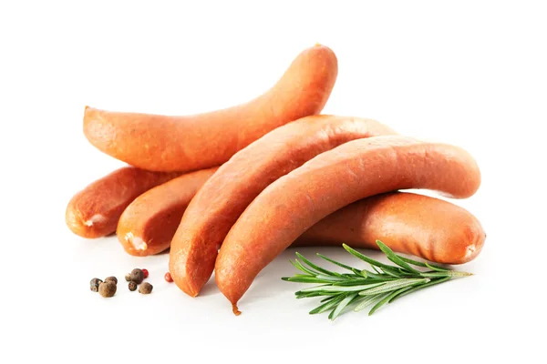 Raw Meat Sausages Garnished Pepper Garlic Herbs Isolated White Background — Stock Photo, Image