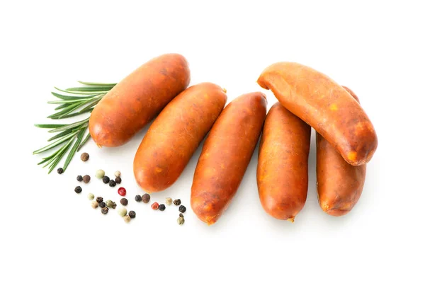 Chorizo Korv Garnerade Med Peppar Och Örter Isolerad Vit Bakgrund — Stockfoto