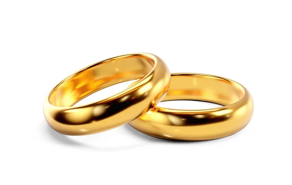 Ein Paar Goldene Eheringe Rendering Isoliert Auf Weißem Hintergrund — Stockfoto
