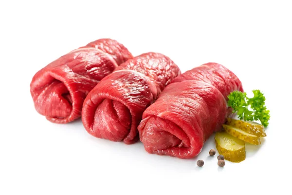 Raw Beef Roulades Isolated White Background — Stock Photo, Image