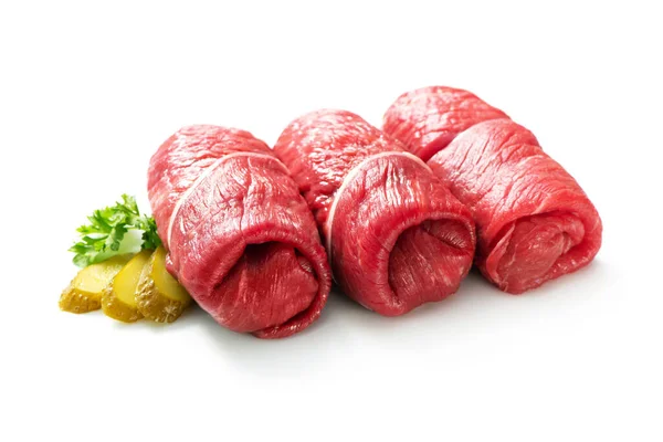 Raw Beef Roulades Isolated White Background — Stock Photo, Image