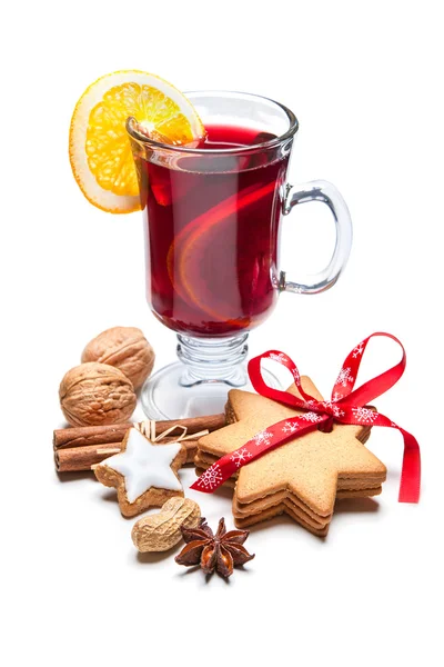 Glas heißen roten Glühwein — Stockfoto