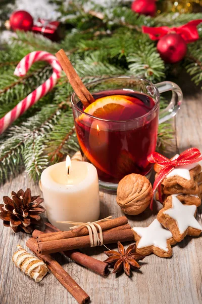 Glass of red mulled wine — Stock Photo, Image