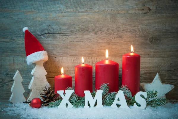 Fundo com velas e flocos de neve para o Natal — Fotografia de Stock