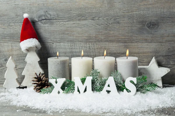 Sfondo con candele e fiocchi di neve per Natale — Foto Stock