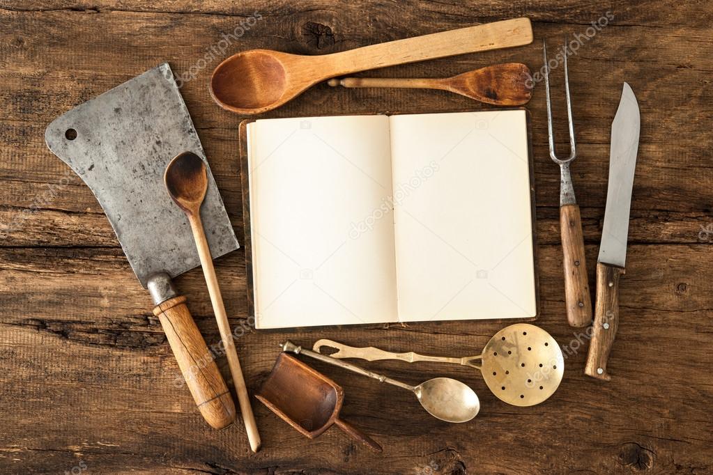 Cookbook and kitchen utensils
