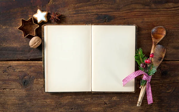 Empty cookbook for Christmas recipes — Stock Photo, Image