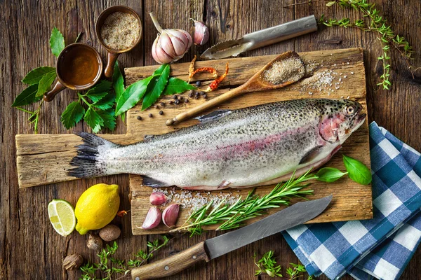 Fresh trout with spices and seasoning — Stock Photo, Image