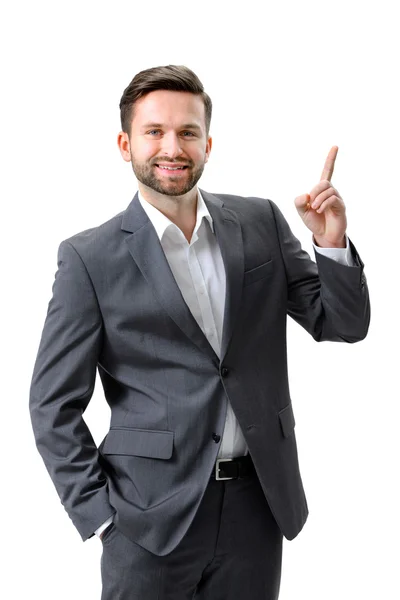 Businessman pointing copy space — Stock Photo, Image