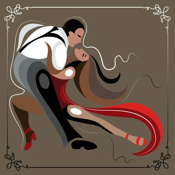 Illustration eines Paares, das den Tango 1 Ocker tanzt — Stockvektor