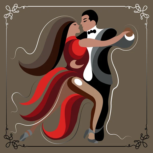 Illustratie van een paar dansen van de tango 2 oker — Stockvector