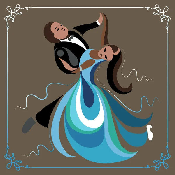 Ilustración de una pareja bailando el vals 2 ocre — Archivo Imágenes Vectoriales