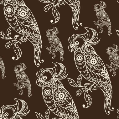 Dantel papağan 3 kahverengi ile Seamless Modeli