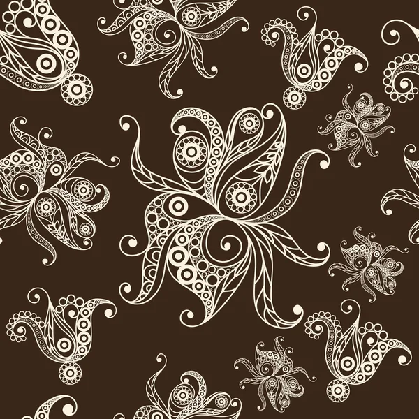 Naadloze patroon met lace bloem 1 brown — Stockvector