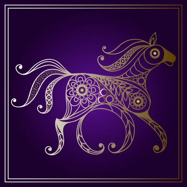 Illustrazione con cavallo di pizzo in stile floreale 1 — Vettoriale Stock
