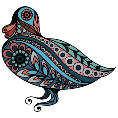 Illustration with lace duck in floral style white