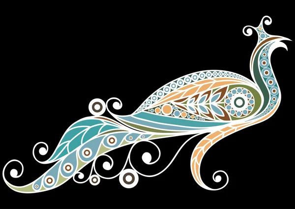 Illustration med spets påfågel i blommig stil — Stock vektor
