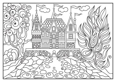 Doğanın arka planda bir kale grafik illüstrasyon 7