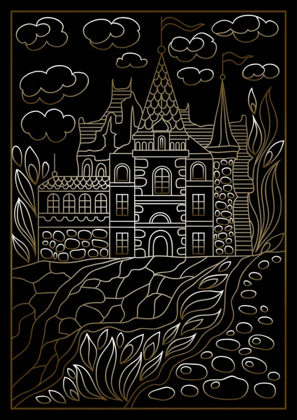 Graphical illustration of a castle on the background of nature 3 — Stok Vektör