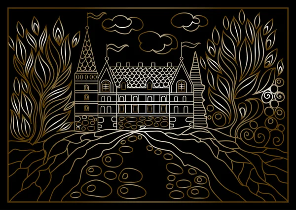 Illustrazione grafica di un castello sullo sfondo della natura 4 — Vettoriale Stock
