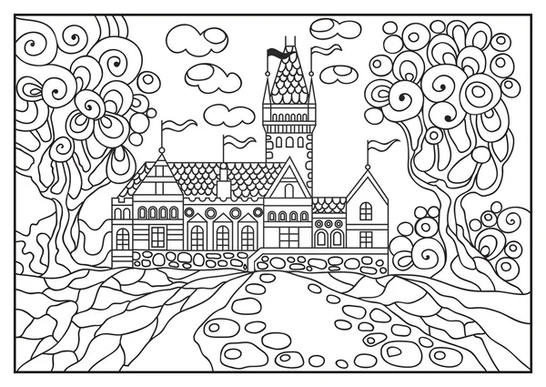 Doğanın arka planda bir kale grafik illüstrasyon 5