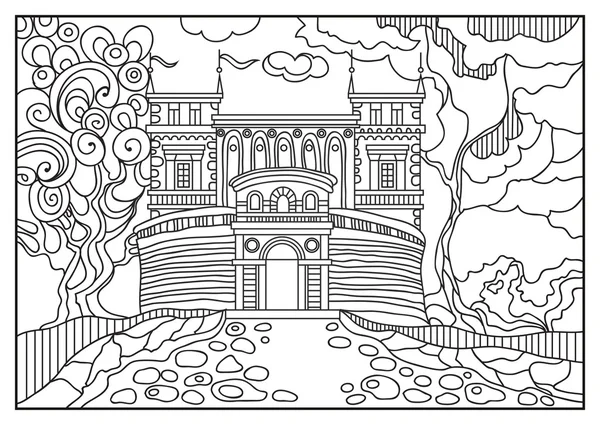 Graphical illustration of a castle on the background of nature 1 — 스톡 벡터