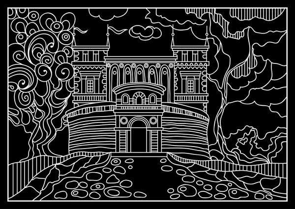 Graphical illustration of a castle on the background of nature 1 — Stok Vektör