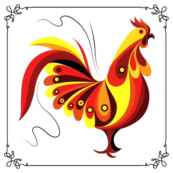Graphic illustration with a fiery cock 20 — Stock Vector