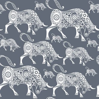 2021 'in beyaz metal öküz sembollü kusursuz soyut arkaplan (doku). Yeni yıl tasarımı. Vektör illüstrasyonu.