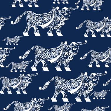 2021 'in beyaz metal öküz sembollü kusursuz soyut arkaplan (doku). Yeni yıl tasarımı. Vektör illüstrasyonu.