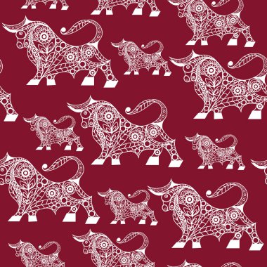 2021 'in beyaz metal öküz sembollü kusursuz soyut arkaplan (doku). Yeni yıl tasarımı. Vektör illüstrasyonu.