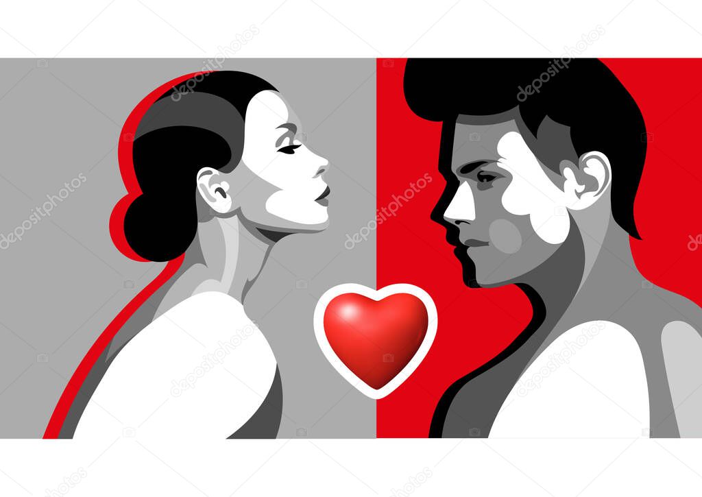 Abstract couple in love.  Valentine symbol. Vector illustration