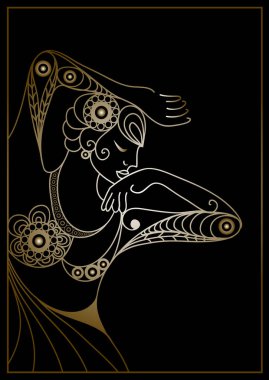 Çiçekli, soyut bir kadın. Vektör illüstrasyonu.