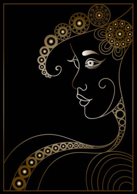 Çiçekli, soyut bir kadın. Vektör illüstrasyonu.