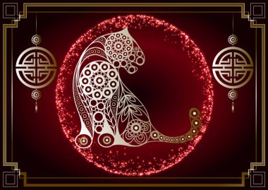 2022 'nin siyah su kaplanı sembolü. Çin Yeni Yılı. Tatil zodyak hayvani bir işaret. Vektör illüstrasyonu