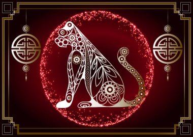 2022 'nin siyah su kaplanı sembolü. Çin Yeni Yılı. Tatil zodyak hayvani bir işaret. Vektör illüstrasyonu