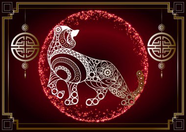 2022 'nin siyah su kaplanı sembolü. Çin Yeni Yılı. Tatil zodyak hayvani bir işaret. Vektör illüstrasyonu