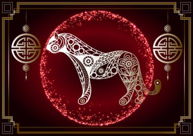 2022 'nin siyah su kaplanı sembolü. Çin Yeni Yılı. Tatil zodyak hayvani bir işaret. Vektör illüstrasyonu