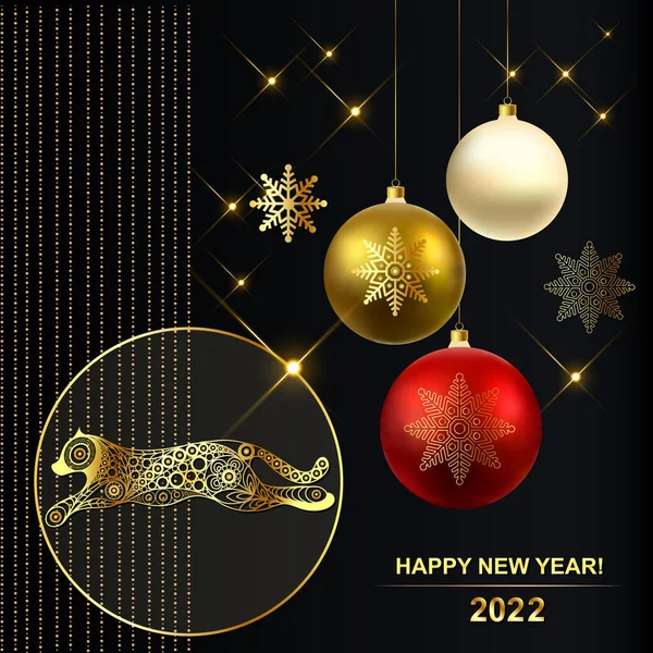 Palle Natale Tigre Simbolo Dell Acqua Nera Del 2022 Capodanno — Vettoriale Stock