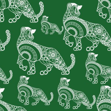 2022 'nin siyah su kaplanı sembollü kusursuz soyut arka plan (doku). Yeni yıl tasarımı. Vektör illüstrasyonu.