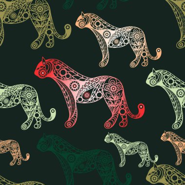 2022 'nin siyah su kaplanı sembollü kusursuz soyut arka plan (doku). Yeni yıl tasarımı. Vektör illüstrasyonu.