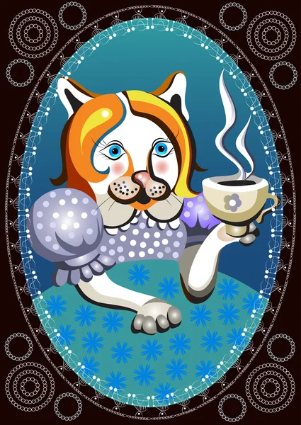 Кошка с чашкой чая — стоковый вектор