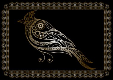 Lace illustration with bird 3 gold