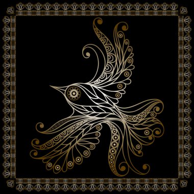 Lace illustration with bird gold